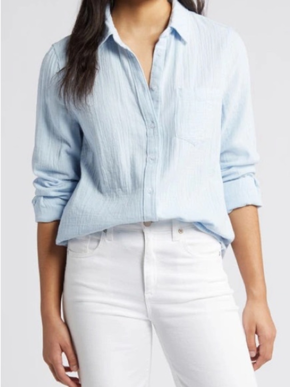 🩵 Caslon 100% COTTON Blue Cotton Gauze Button Down Shirt Small